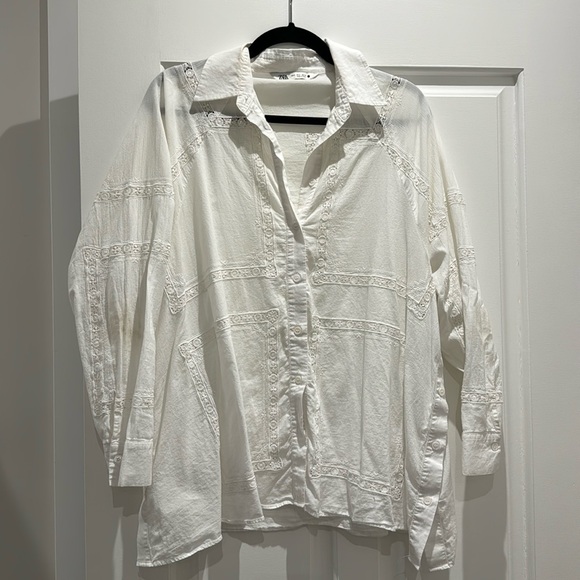 Zara Poplin Blouse with lace insert - size S - Picture 1 of 4